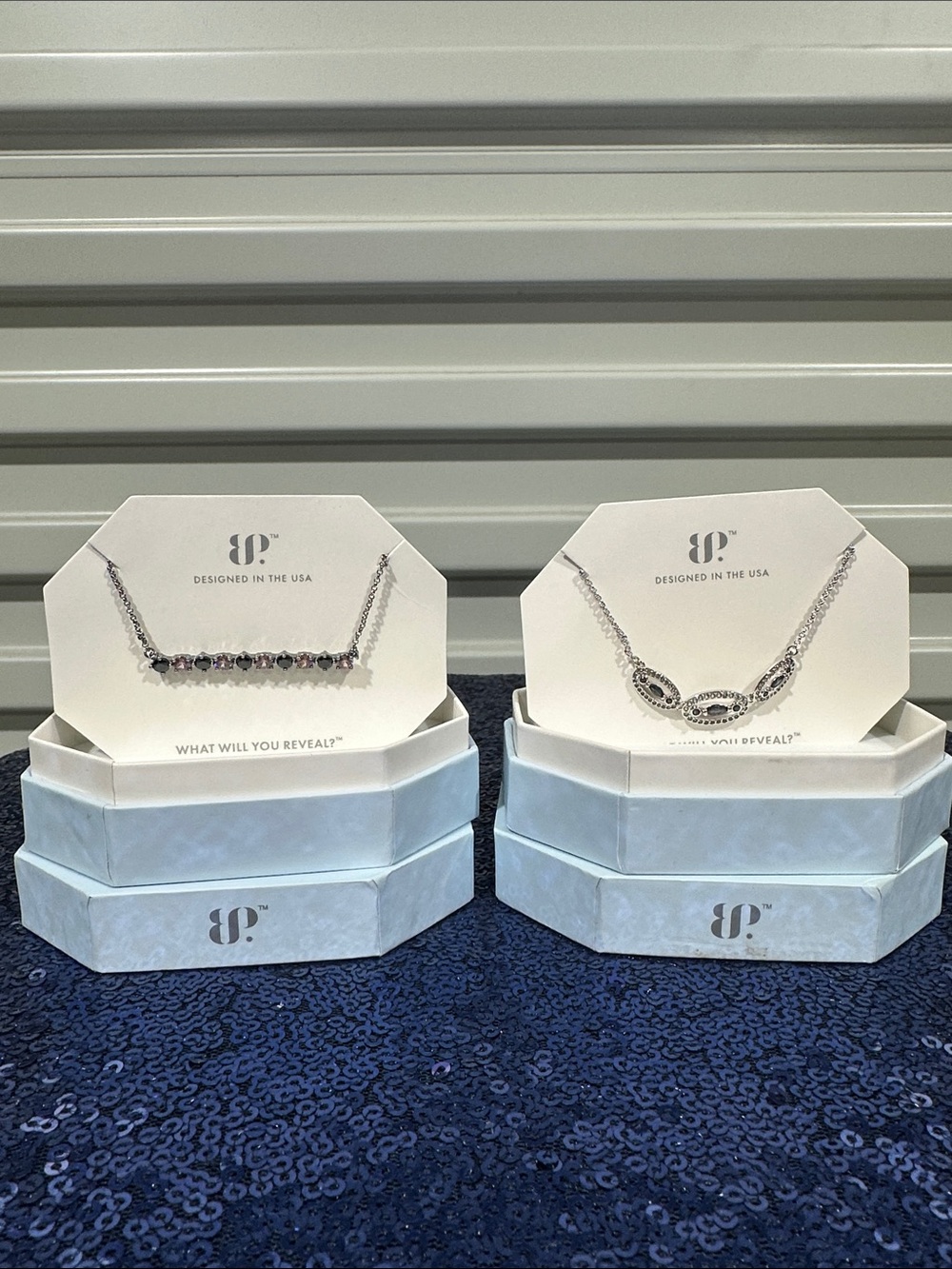 Bomb Party Multi-Stone Bar & Linked Oval Necklaces - Rhodium & Hematite Plating